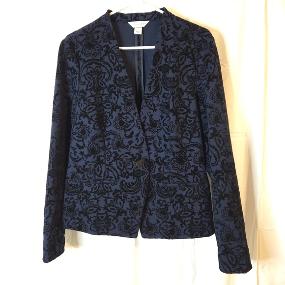 Christopher & Banks Jackets & Blazers - Christopher & Banks Black/Blue Floral Burnout Velvet Blazer/Jacket Size L